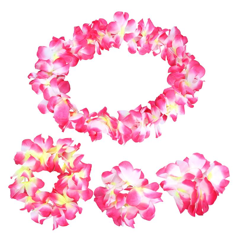 4pcs set Hawaiian Leis Garland Flower Necklace (Pink) - Happy.my